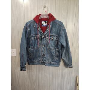 Vintage Today’s News Denim Jacket Red Hood Unisex Classic 90s Style L Trucker